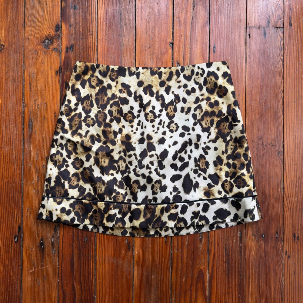 Alexis leopard print lined satin mini skirt
